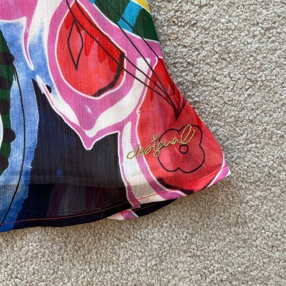 Desigual Womens Multicolor Abstract Eyelet Trim Tank Top Sz XL Artsy Art to Wear - Picture 4 of 6